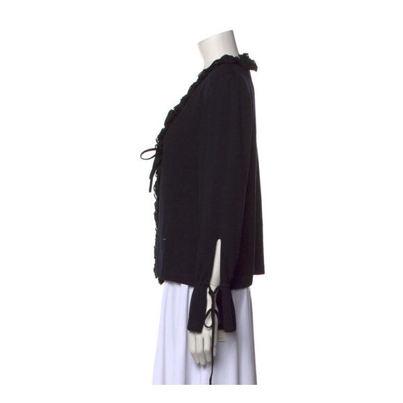 St.John Essentials Black Silk Ruffled Santana Knit Blazer Jacket Cardigan Sz 8 - Picture 2 of 3